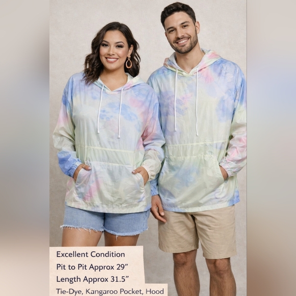 SPIRIT JERSEY Other - Spirit Jersey Tie Dye Hooded Windbreaker XXL Unisex Pastel